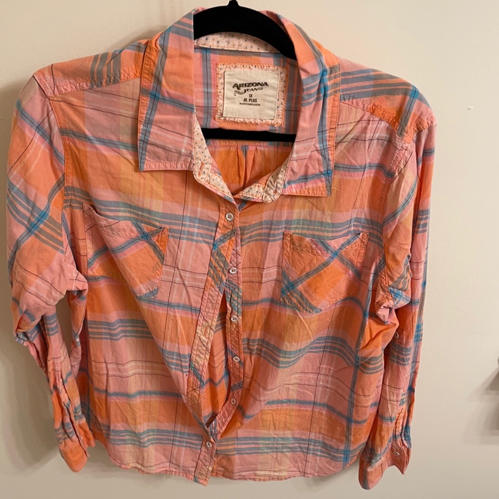 Arizona Jean Co Shirt Size 1X Color Orange Blue Plaid